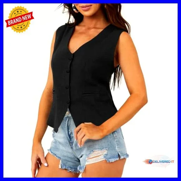 Slim Fit Lined Vest Waistcoat V-Neck Button Down Business Casual